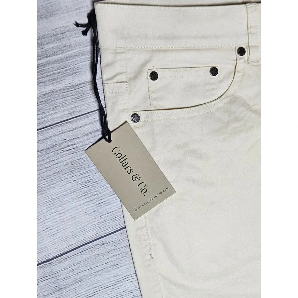 NWT Collars & Co CEO Chino Mens 34x32 Cream‎ Five Pocket Cotton Stretch Pants